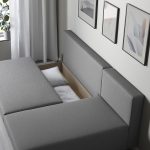 ÄLVDALEN 3-seat sofa-bed with chaise longue, Knisa grey-beige - تصویر 5