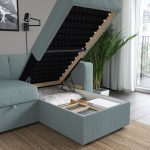 BÅRSLÖV 3-seat sofa-bed with chaise longue, Tibbleby light grey-turquoise - تصویر 5