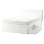 BRIMNES Bed frame w storage and headboard, white/Leirsund, 140x200 cm