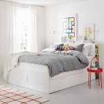 BRIMNES Bed frame w storage and headboard, white/Lönset, 180x200 cm - تصویر 4