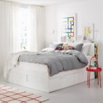 BRIMNES Bed frame w storage and headboard, white/Lönset, 160x200 cm - تصویر 4