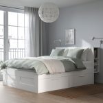 BRIMNES Bed frame w storage and headboard, white/Lönset, 140x200 cm - تصویر 2