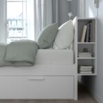 BRIMNES Bed frame w storage and headboard, white/Lönset, 160x200 cm - تصویر 6