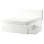 BRIMNES Bed frame w storage and headboard, white/Lönset, 160x200 cm