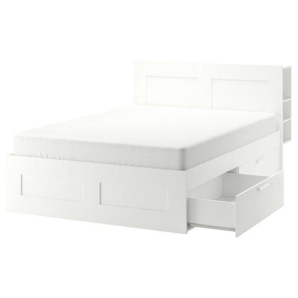 BRIMNES Bed frame w storage and headboard, white/Luröy, 140x200 cm