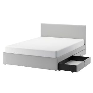 GLADSTAD Upholstered bed, 2 storage boxes, Kabusa light grey, 140x200 cm