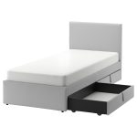 GLADSTAD Upholstered bed, 2 storage boxes, Kabusa light grey, 90x200 cm