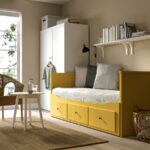 HEMNES Day-bed w 3 drawers/2 mattresses, yellow/Ågotnes firm, 80x200 cm - تصویر 2