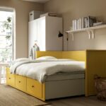 HEMNES Day-bed w 3 drawers/2 mattresses, yellow/Ågotnes firm, 80x200 cm - تصویر 3
