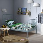 MINNEN Ext bed frame with slatted bed base, grey-blue, 80x200 cm - تصویر 2