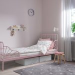 MINNEN Ext bed frame with slatted bed base, light pink, 80x200 cm - تصویر 3