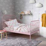 MINNEN Ext bed frame with slatted bed base, light pink, 80x200 cm - تصویر 2