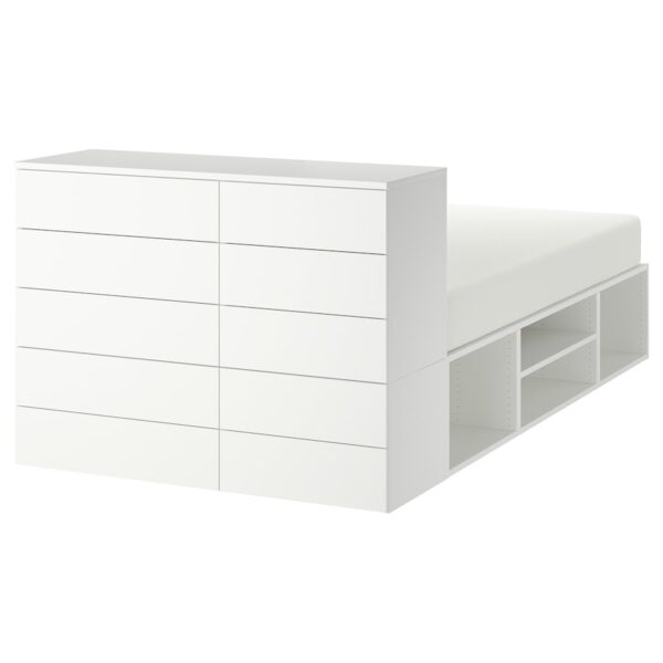 PLATSA Bed frame with 10 drawers, white/Fonnes, 140x244x103 cm
