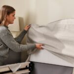 RAMNEFJÄLL Upholstered bed frame, Kilanda light beige/Luröy, 180x200 cm - تصویر 5