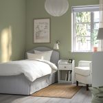 RAMNEFJÄLL Upholstered bed frame, Klovsta grey/white/Luröy, 90x200 cm - تصویر 2