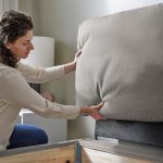 SAGESUND Upholstered bed frame, Diseröd brown/Leirsund, 160x200 cm - تصویر 5