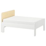 SLÄKT Ext bed frame with slatted bed base, white/birch, 80x200 cm