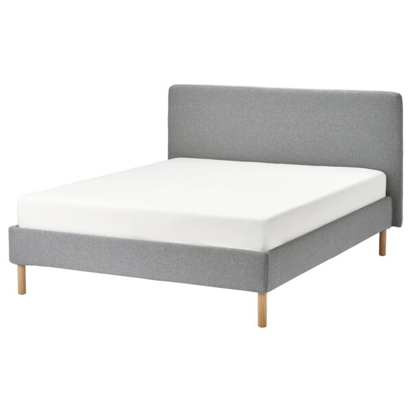 TÄRNKULLEN Upholstered bed frame, Tibbleby beige/grey/Lindbåden, 180x200 cm