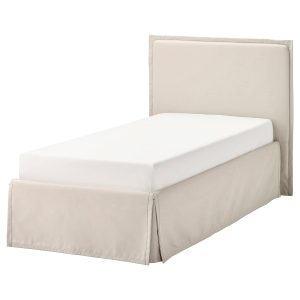 TÄRNKULLEN Upholstered bed frame, Vissle beige/Lindbåden, 90x200 cm