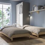 UTÅKER Stackable bed with 2 mattresses, pine/Vannareid extra firm, 80x200 cm - تصویر 2