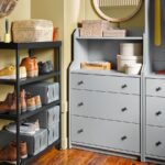 HAUGA Chest of 3 drawers with shelf, grey, 70x116 cm - تصویر 6