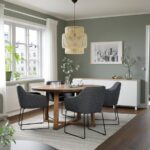 میز و صندلی ناهارخوری 4 نفره گرد ایکیا مدل MÖRBYLÅNGA / TOSSBERG روکش بلوط/خاکستری تیره - تصویر 2